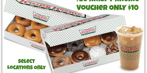 Groupon: $20 Krispy Kreme Voucher ONLY $10 (Select Locations Only) –  Valid on Doughnuts AND Beverages
