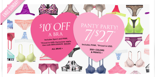 Victoria’s Secret: $10 Off ANY Bra Purchase + 2/$45 PINK Where Everywhere Bras & 7/$27 Panty Party
