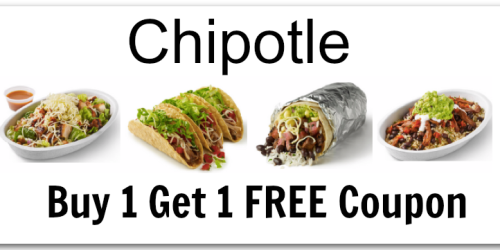 *HOT* Chipotle Buy 1 Get 1 FREE Entree Mobile Coupon (Up to a $10 Value!)
