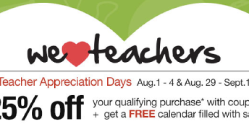 Office Depot/OfficeMax Teacher Appreciation Days: 25% Off Coupon & Free Calendar (Starts August 1st)