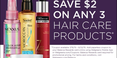 Walgreens: $2/3 Select Unilever Hair Care Products Paperless Coupon (Nexxus, Dove, or Suave)
