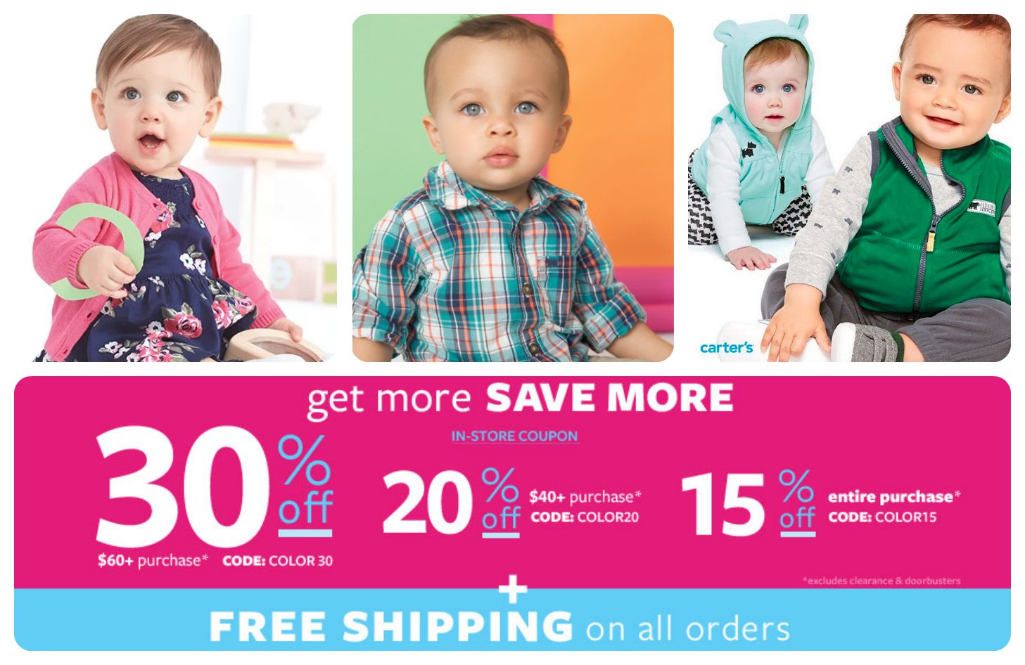 Carter's & OshKosh B'Gosh: FREE Shipping on Every Order (No Minimum!) +  Extra 15% Off or More