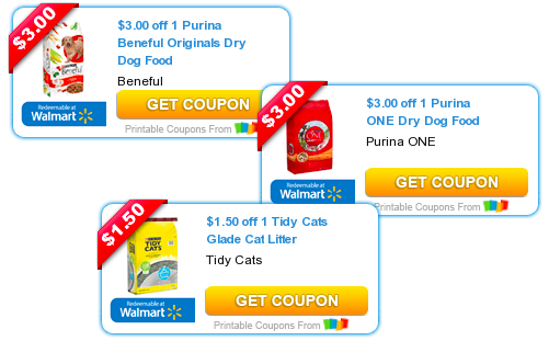 THREE *New* Purina Pet Product Coupons = Purina ONE Dog Food 15lb Bag