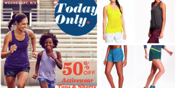 Old Navy: 50% Off Activewear Tops & Shorts In-Store & Online Today Only + More