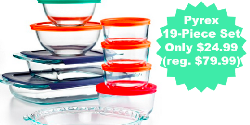 Macy’s.com: Pyrex 19 Piece Bake, Store and Prep Set w/Colored Lids Only $24.99 (Regularly $79.99)