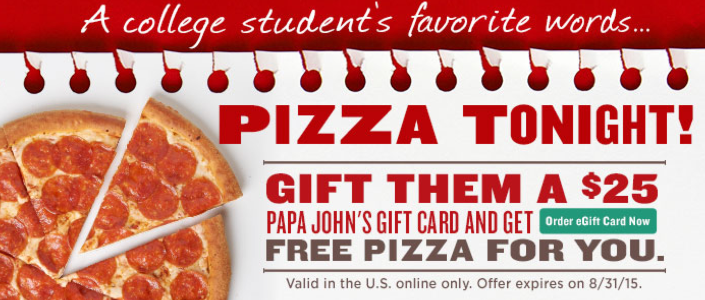 Papa John's FREE Large Pizza with EVERY 25 Gift Card Purchase