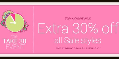 Vera Bradley: Extra 30% Off ALL Sale Styles & FREE Shipping = $12.25 Beach Towels (Reg. $35) + More
