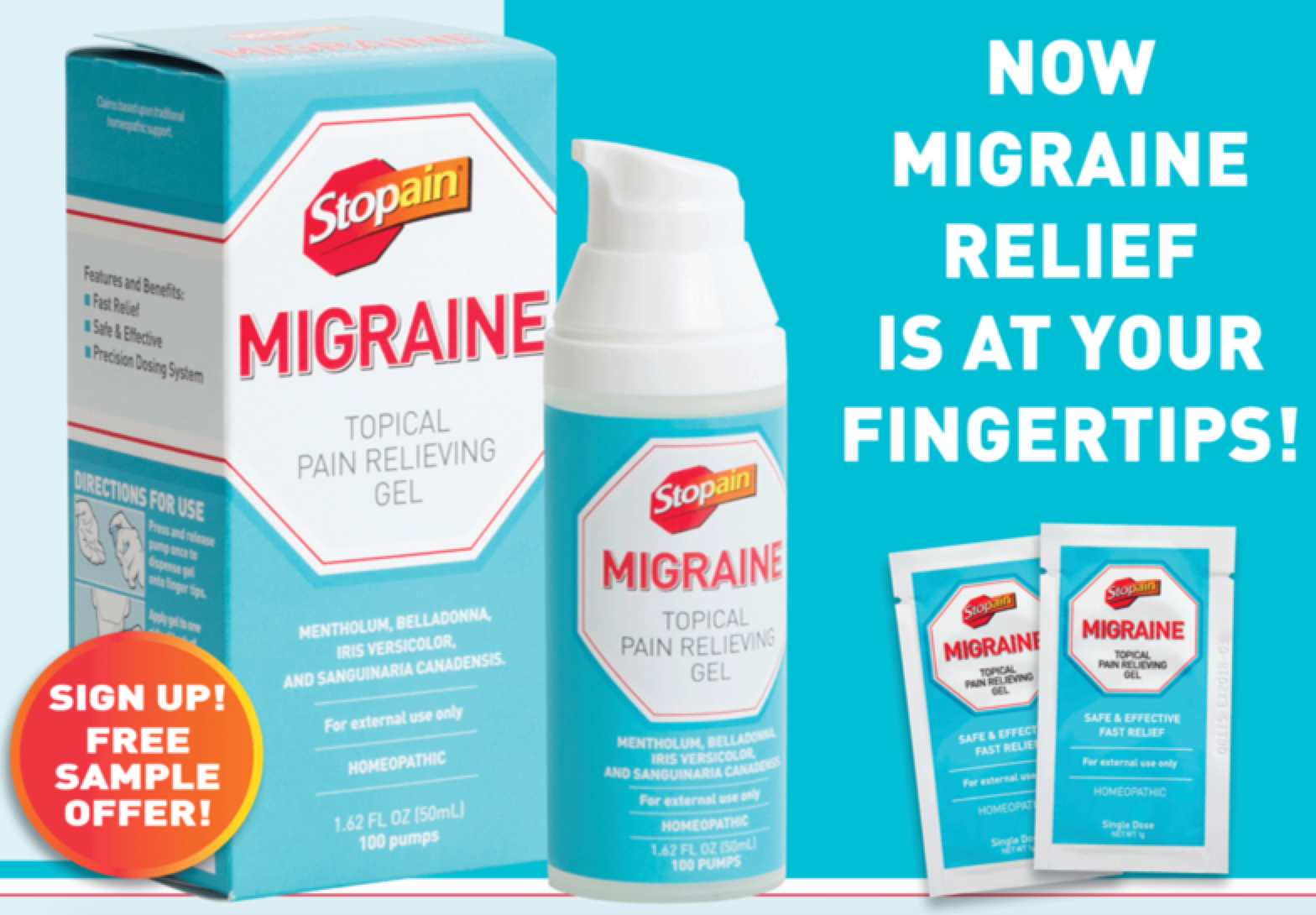 Free Stopain Migraine Topical Pain Relief Gel Sample