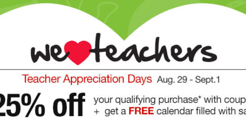 OfficeMax/Depot Teacher Appreciation Days: Receive a 25% Off Coupon & Free Calendar (8/29-9/1)