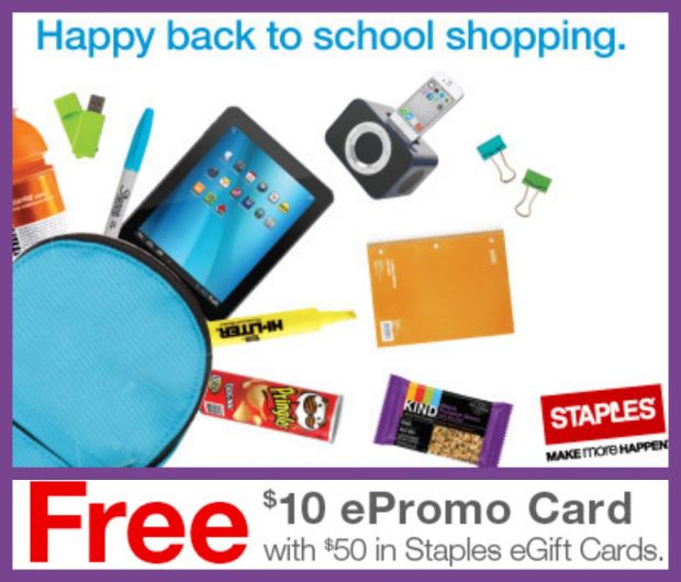 Staples FREE 10 Staples ePromo Card with 50 eGift Card Purchase