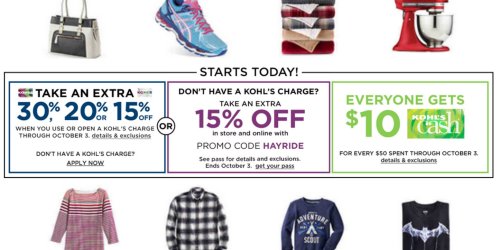 Kohl’s Cardholders: 30% Off Purchase + Free Shipping (AND $10 Off $40 Women’s Apparel Purchase)