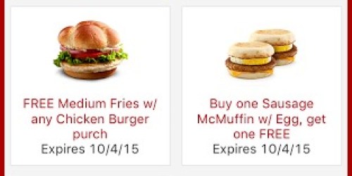 McDonald’s App: Buy 1 Get 1 FREE Breakfast or Regular Menu Sandwich Coupon + More