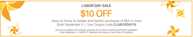 eBay $10 Off $50 Home & Garden or Fashion