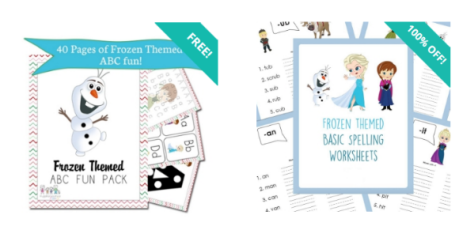 FREE Frozen-Themed ABC, Spelling and Math Worksheets