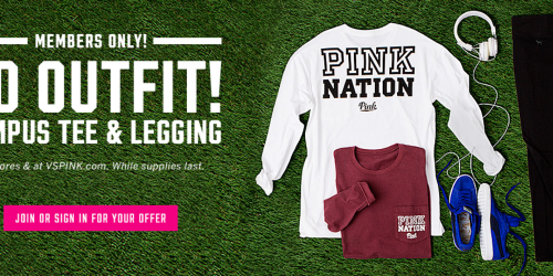 Victoria’s Secret PINK Nation Members: Campus Tee & Pair of Leggings ONLY $30 (In-Stores or Online)