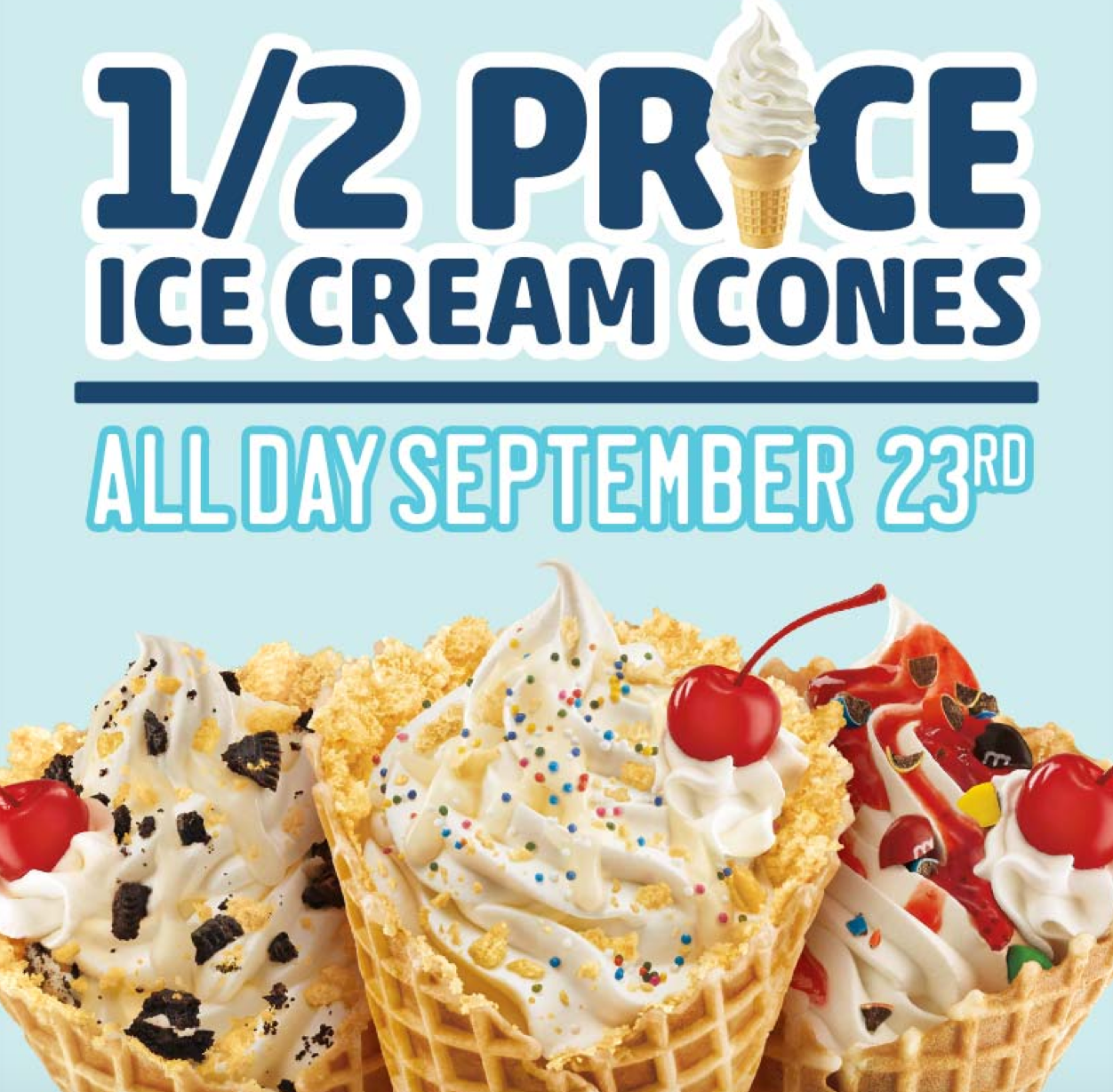 Sonic DriveIn 1/2 Price Cones ALL Day Tomorrow