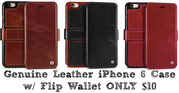 Genuine Leather iPhone 6 Case w/ Protective Flip Wallet