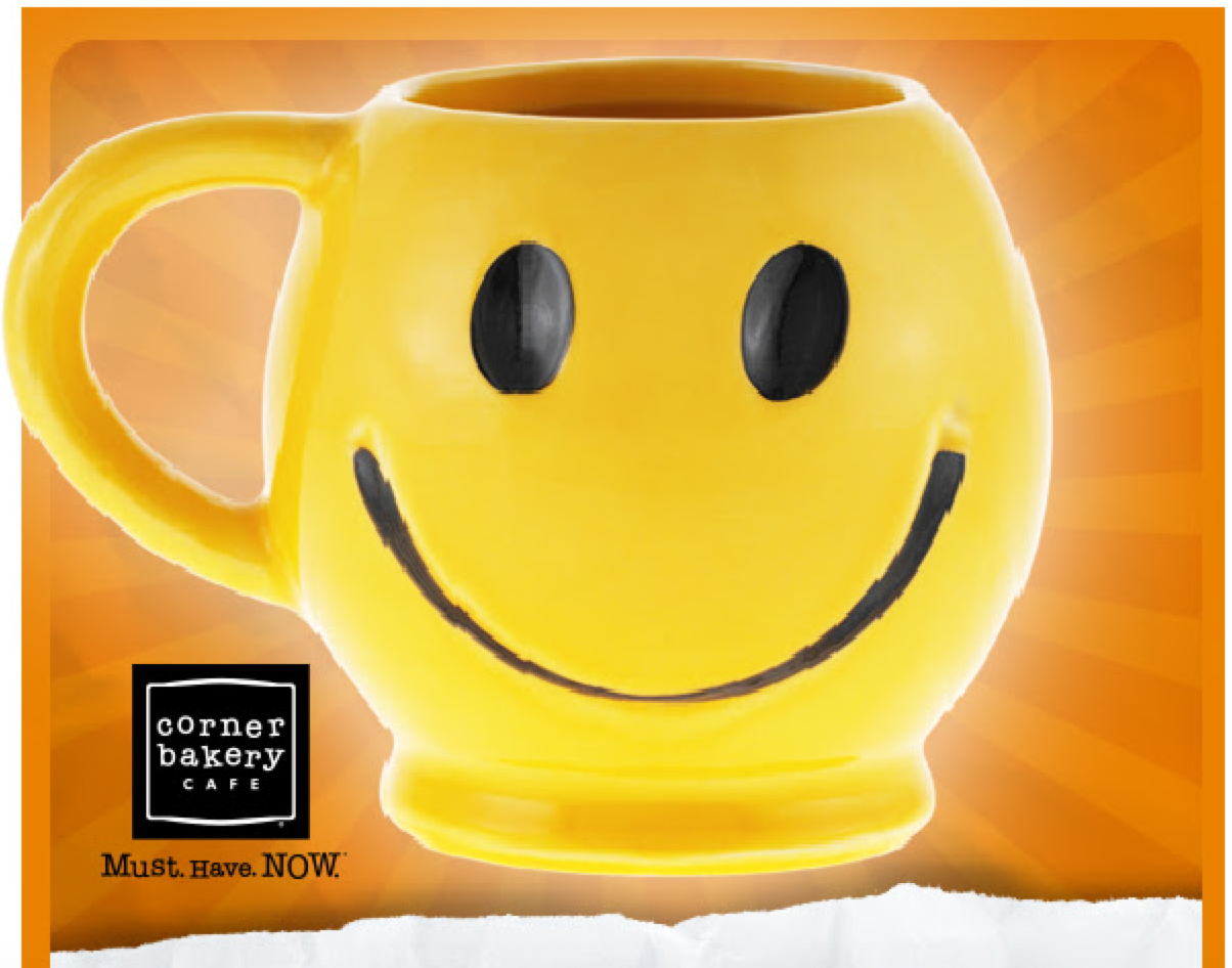Corner Bakery Cafe FREE Smiley Mug AND 25¢ Coffee Refills for a Year (First 100 Guests on