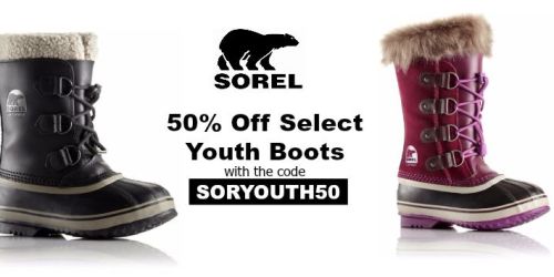 50% Off SOREL Youth, Children’s and Toddler’s Boots
