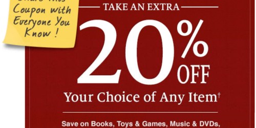 Barnes & Noble: Extra 20% Off Any Single Item Coupon (Can Be Used on Café Purchases!)
