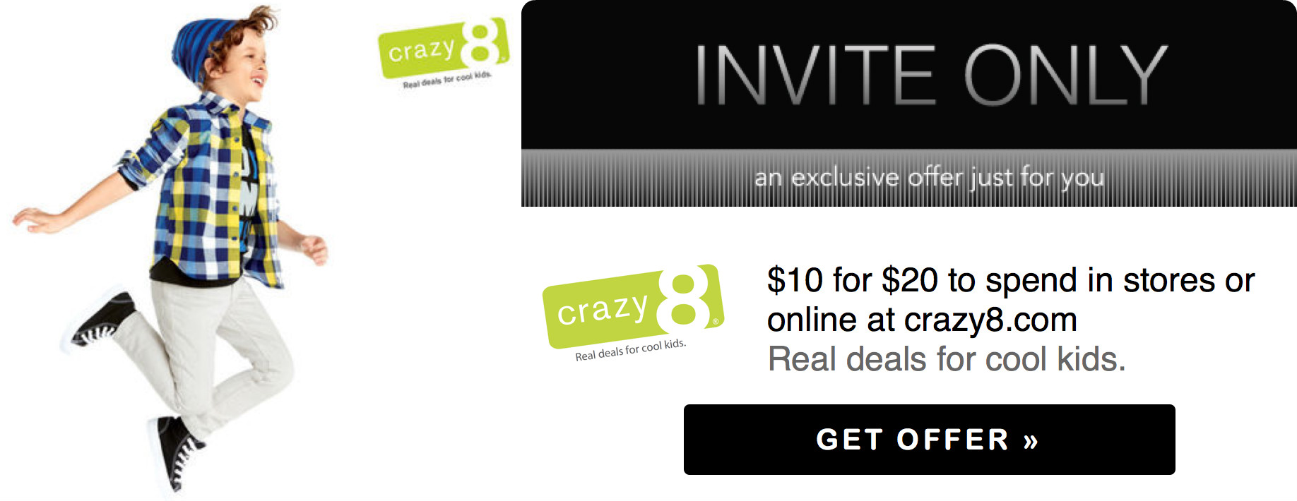 LivingSocial 20 Crazy8 Voucher Only 10 (Valid InStores or Online) Select Members