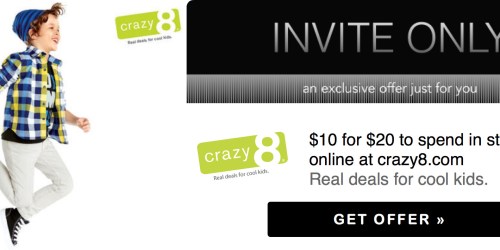 LivingSocial: $20 Crazy8 Voucher Only $10 (Valid In-Stores or Online) – Select Members