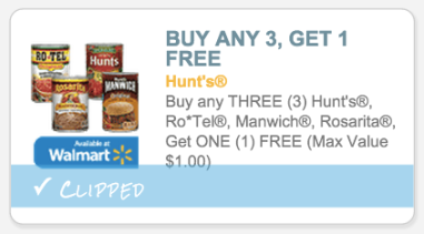 Buy 3, Get 1 FREE Any Hunt’s, Ro-Tel, Manwich or Rosarita coupon