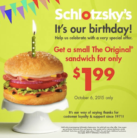 Schlotzsky's: The Original Sandwich $1.99 (Today Only)
