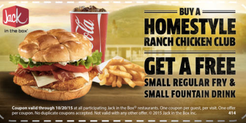 Jack in the Box: Free Fry AND Drink w/ Ranch Chicken Club Purchase (+ Score $80 Gift Card for $55)