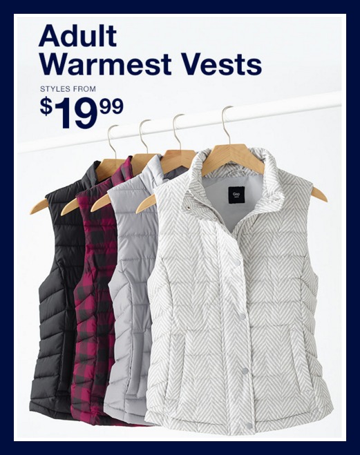 Gap Factory Adult Vests Only 15.99 (Regularly 59.99)