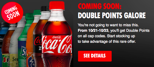 My Coke Rewards: Earn Double Points on ALL Cap Codes (October 21st-23rd Only)