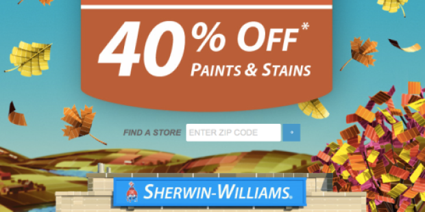 Sherwin Williams: 40% Off ALL Paints & Stains for 4 Days Only (+ Score $10 Off $50 In-Store Coupon)