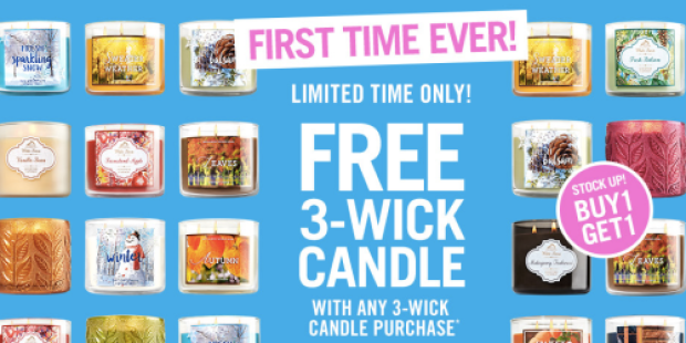 Bath & Body Works Buy 1 Get 1 FREE 3-Wick Candles = As Low As $9.18 Each Shipped (Reg. $22.50)