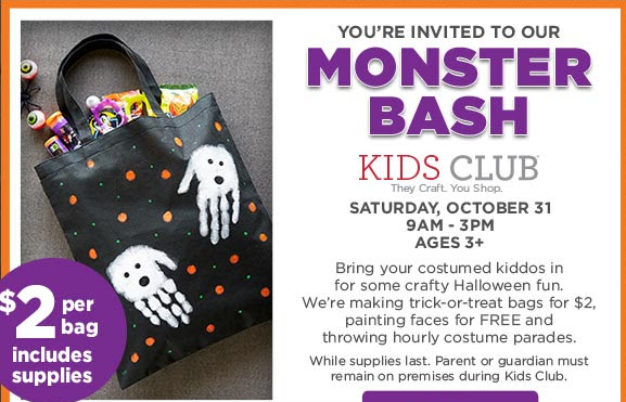 Michaels Kids Club: Monster Bash Event This Saturday