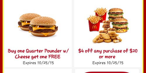 McDonald’s App: Possible Buy 1 Get 1 FREE Quarter Pounder with Cheese Sandwich Coupon + More