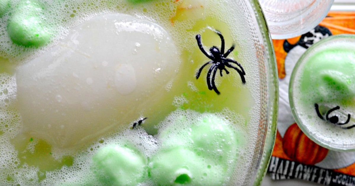 spooky halloween punch recipe with toy spiders
