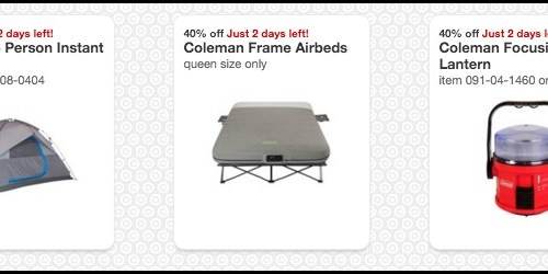 Target: High Value 40% Off Coleman Tent, Airbed and Lantern Cartwheel Offers