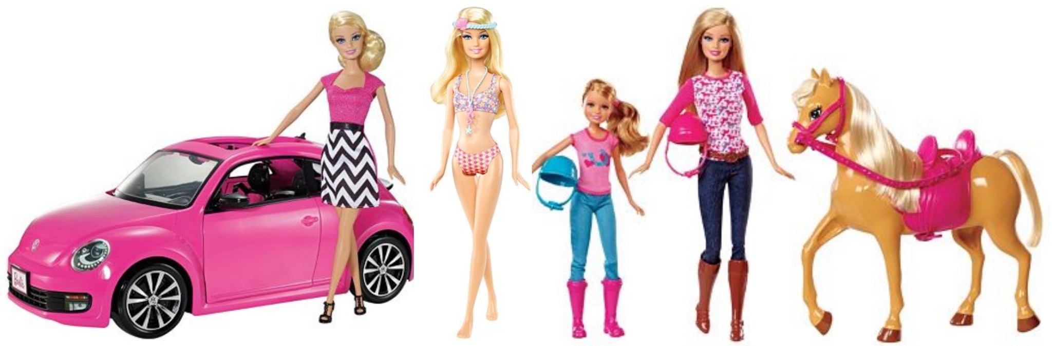 Kohl's FOUR Barbie Dolls, Barbie VW Beetle Car AND Barbie PinkTastic
