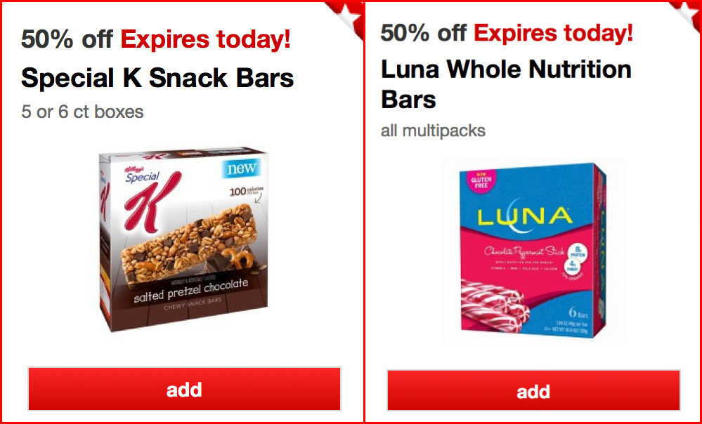 Target: 50% Off Special K Snack Bars & Luna Multipack Bars Cartwheels ...