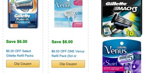 Amazon: High value $6 off Gillette/Venus Razor Refill Coupon + Possible Extra $10 Off $10