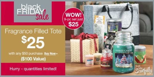 Yankee Candle: 9-Piece Holiday Tote Only $25 with $50 Purchase ($100 Value) – LIVE NOW