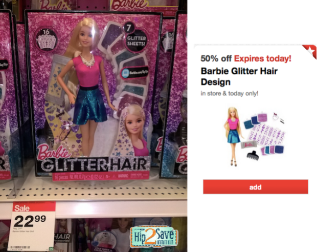 50% Off Barbie Glitter Hair Design Doll at Target