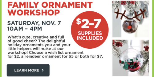 Michaels: Family Ornament Workshop This Saturday (+ 40% Off Regular Price Item Coupon)