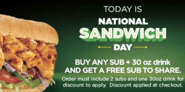 Subway: Buy ANY Sub & Drink AND Get 1 FREE Sub (Today Only)
