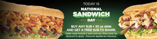 Subway: Buy ANY Sub &amp; Drink AND Get 1 FREE Sub (Today Only)