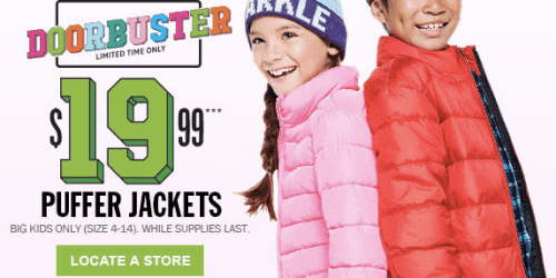 The Children’s Place: Big Kids Puffer Jackets $19.99 In-Store Only (+ Jeans $7.99 Shipped)