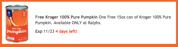 Ralphs: FREE Can of Pure Pumpkin eCoupon