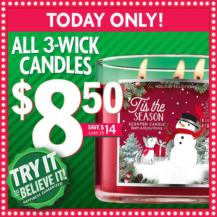 Bath & Body Works *HOT* 3Wick Candles 8.50 (Today & InStore Only)