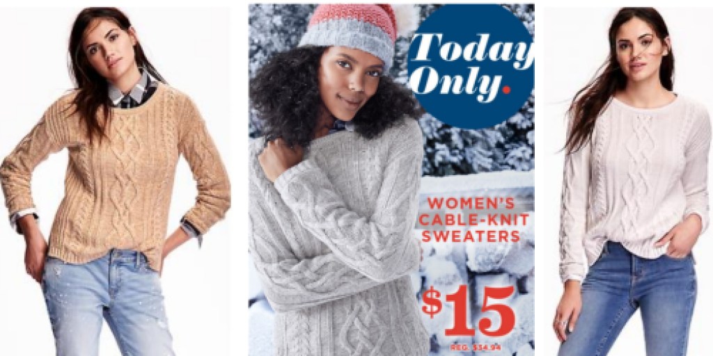 Old Navy: $15 Cable-Knit Sweaters TODAY ONLY + Women’s Cardigans Only $7 + More