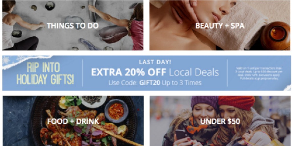 Groupon: Extra 20% Off Up to 3 Local Deals (Ends Today)